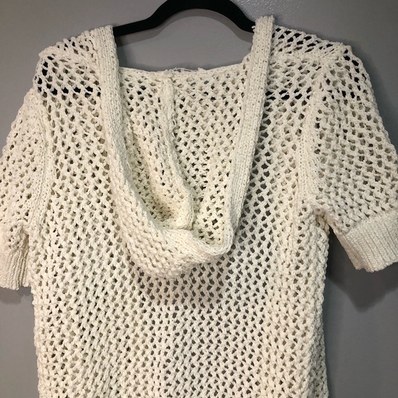 Nicole Miller Artelier Hoodie Cardigan Open Front Mesh White Sweater - Picture 8 of 9